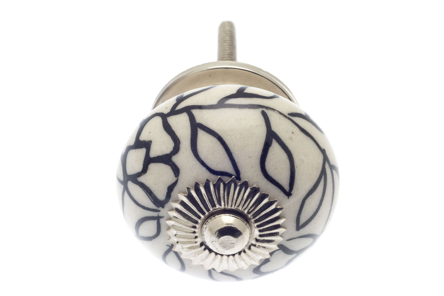 Bouton rond en céramique ivoire/blanc cassé avec guirlande noire 40 mm