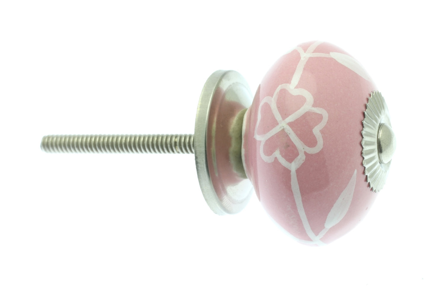 Bouton Céramique Feuilles Blanches Roses 40mm