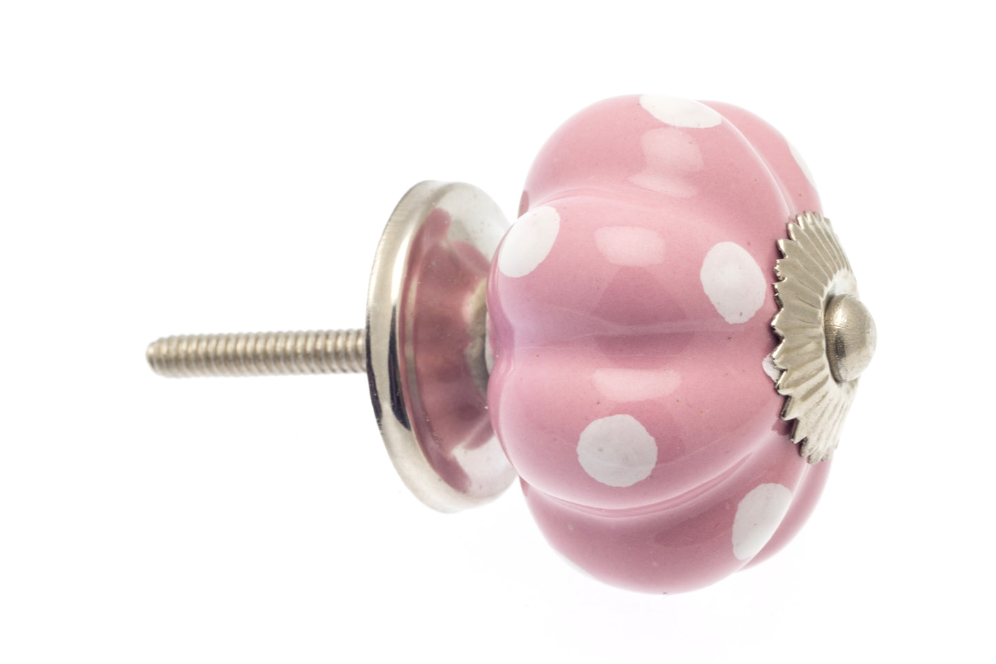 Ceramic Door Knob Flower Shape in Pink with White Dots