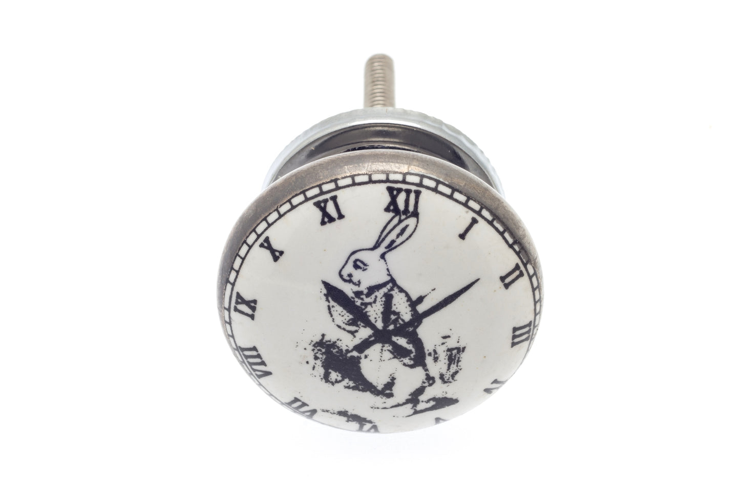 Ceramic Cupboard Knob Alice Rabbit I'm Late Antique Silver