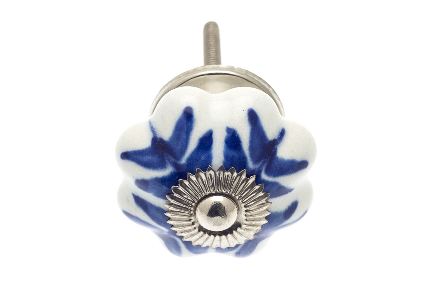 Ceramic Knob White with Blue Leaves 42mm