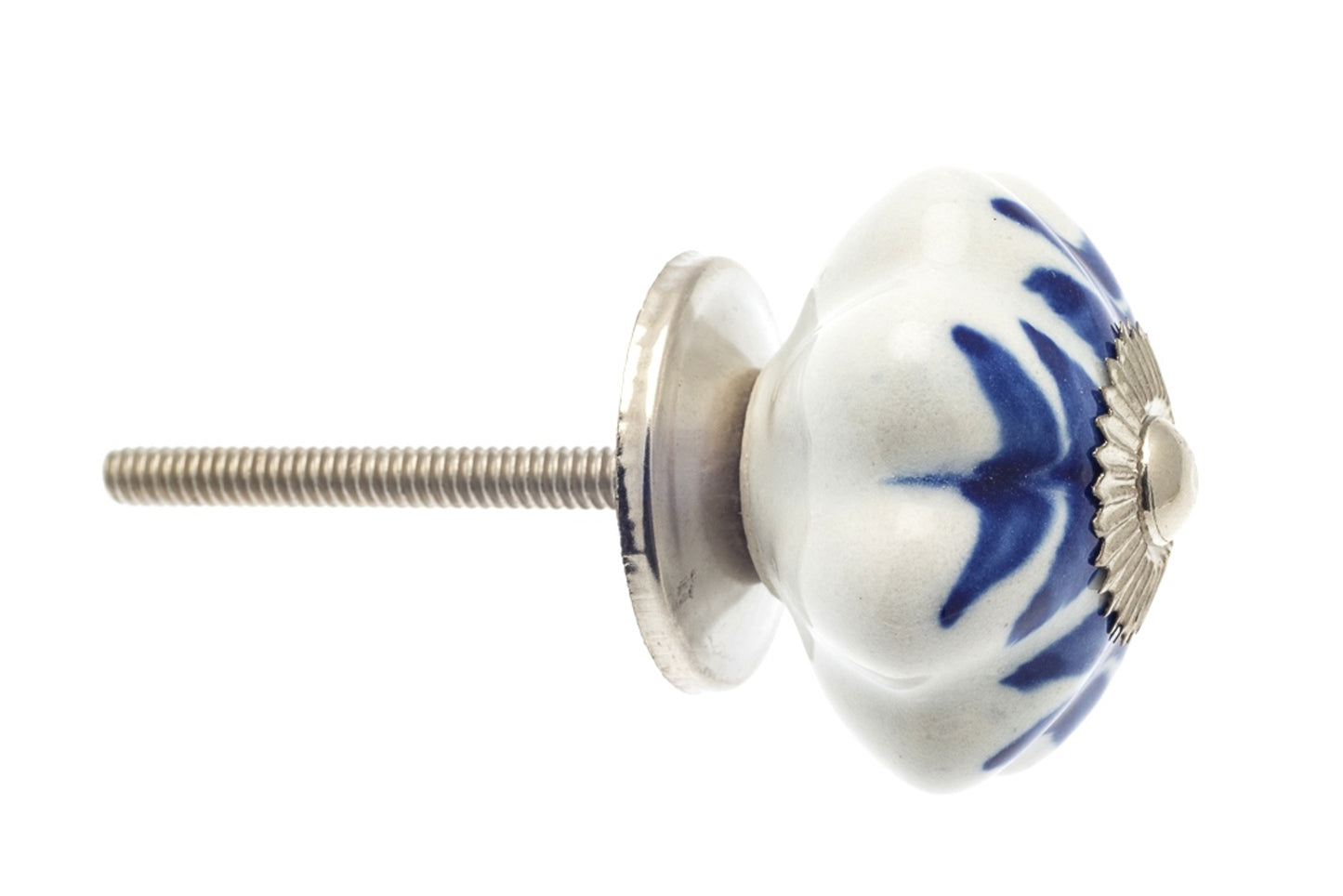 Ceramic Knob White with Blue Leaves 42mm