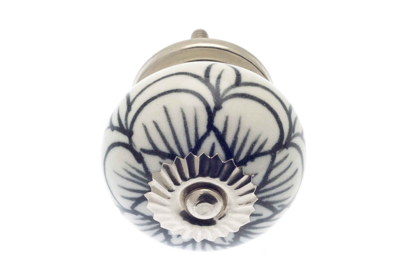 Round Ceramic Knob in with Black and White Posy