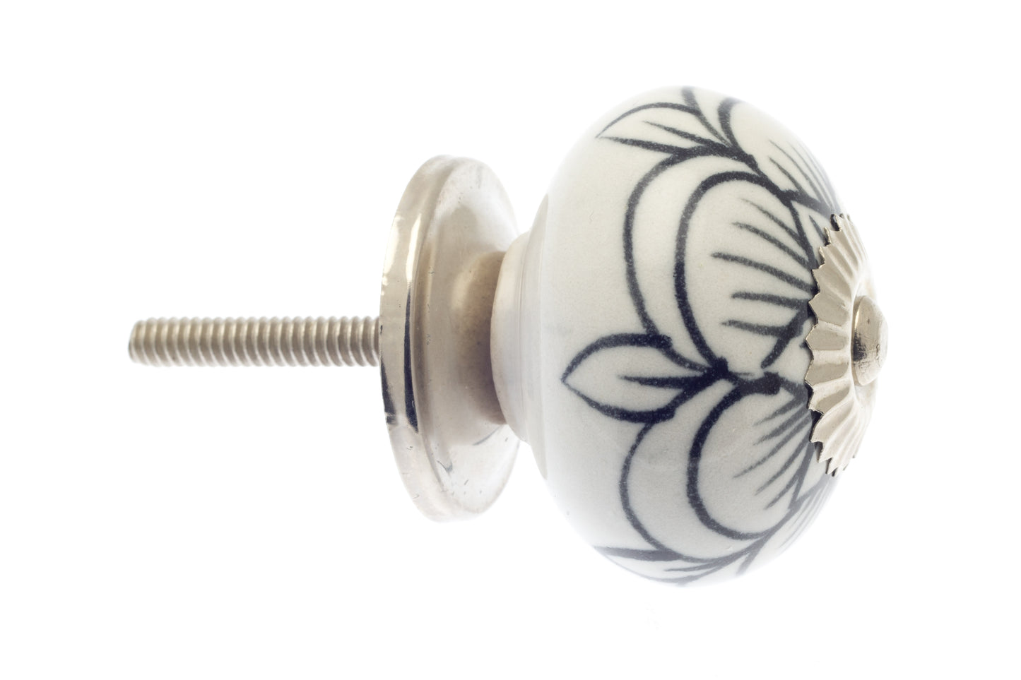 Round Ceramic Knob in with Black and White Posy