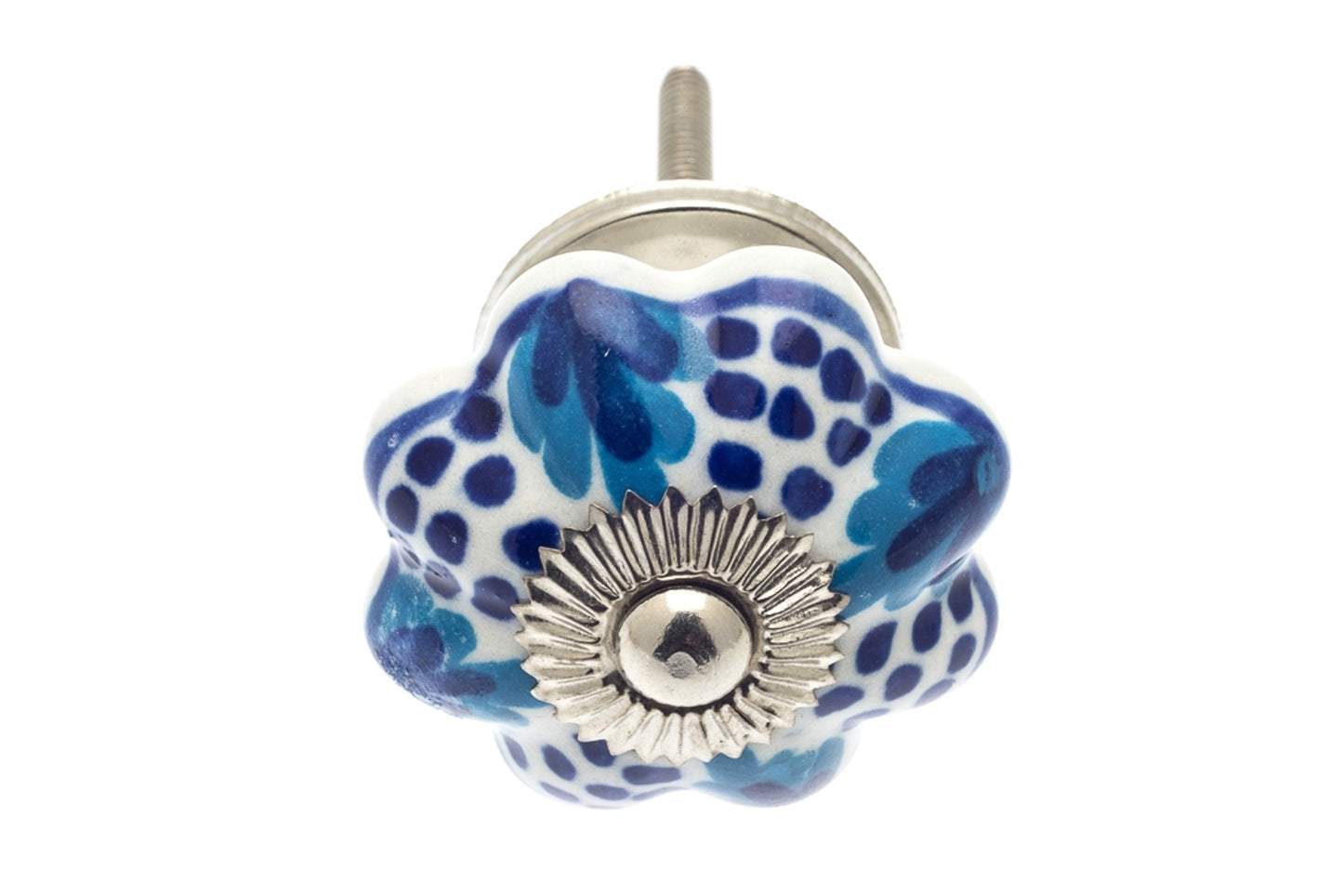 Ceramic Knob White with Turquoise and Blue Motifs 42mm