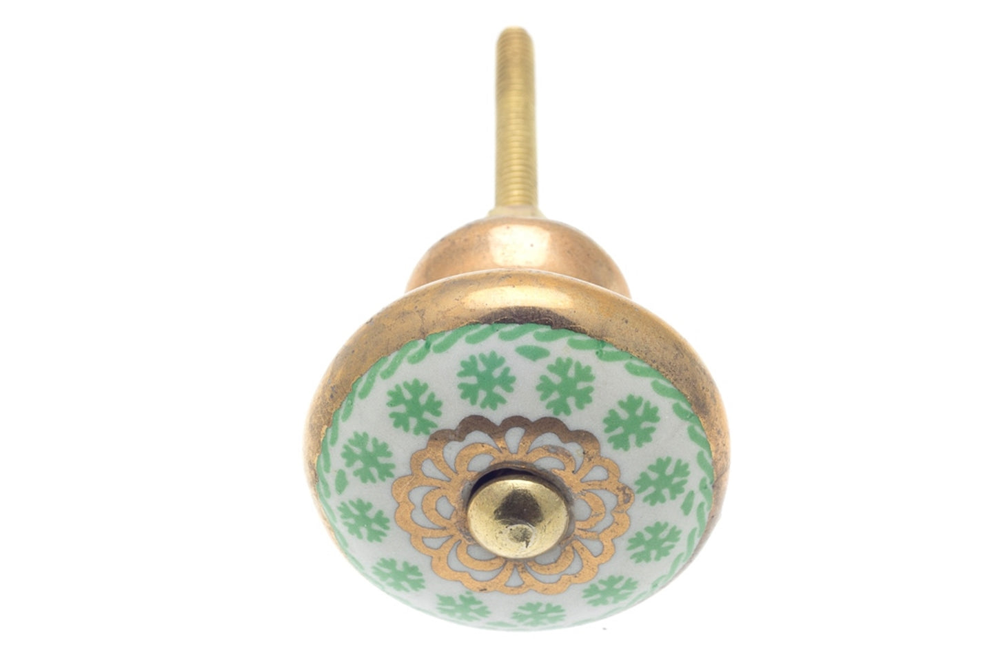 Ceramic Knob Frost Green and Antique Gold 38mm