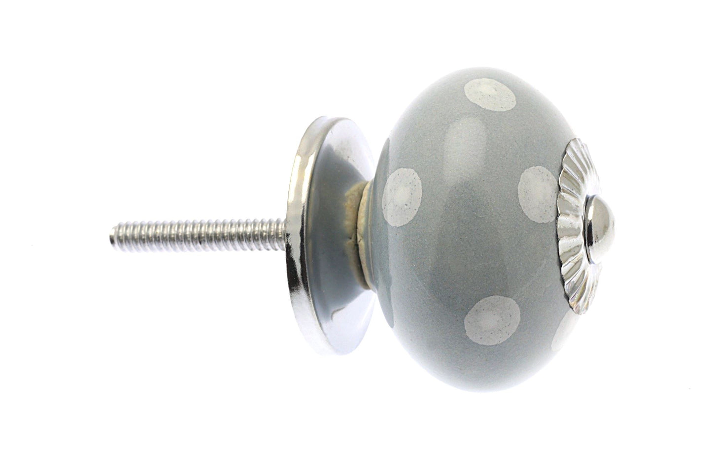 Ceramic Knob Light Grey with White Spots / Dots 40mm