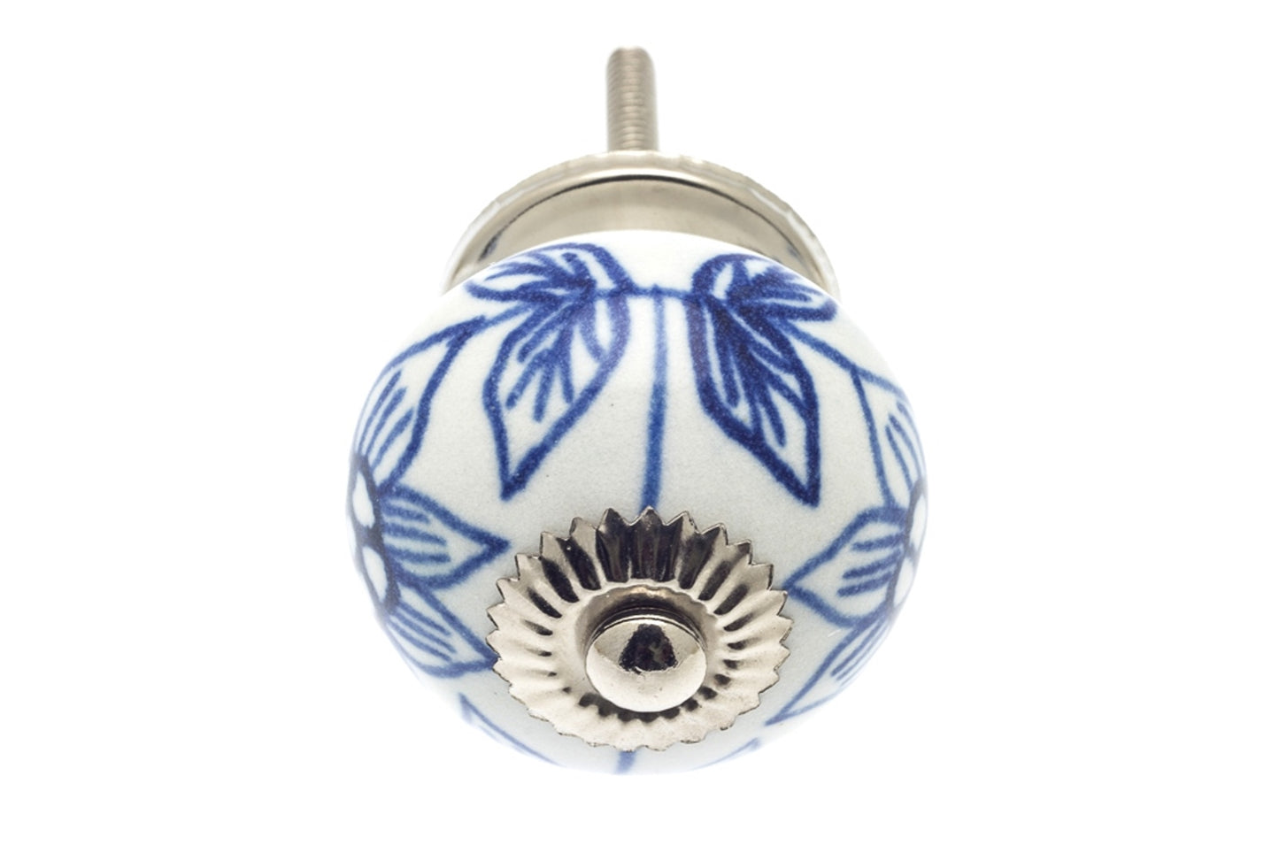 Ceramic Knob White with Blue Petals 40mm