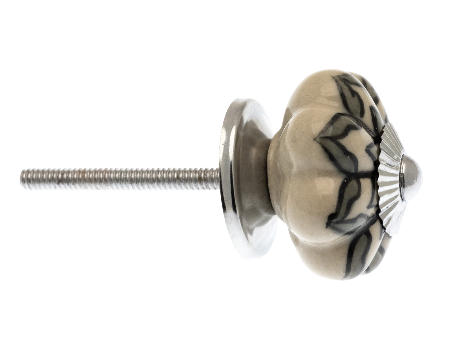 Bouton de placard en céramique avec motif gris et blanc en forme de fleur