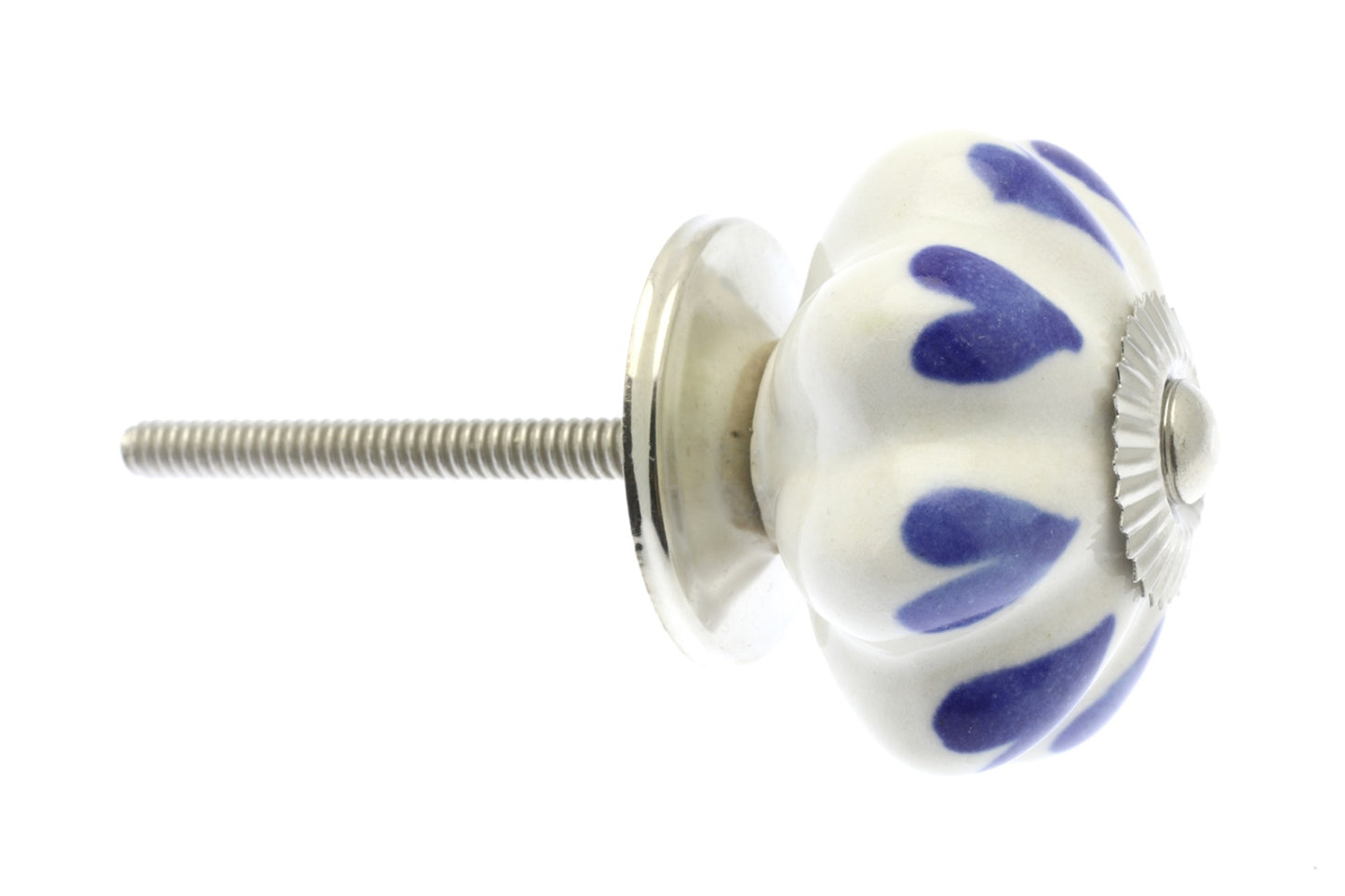 Ceramic Knob White with Blue Hearts 42mm
