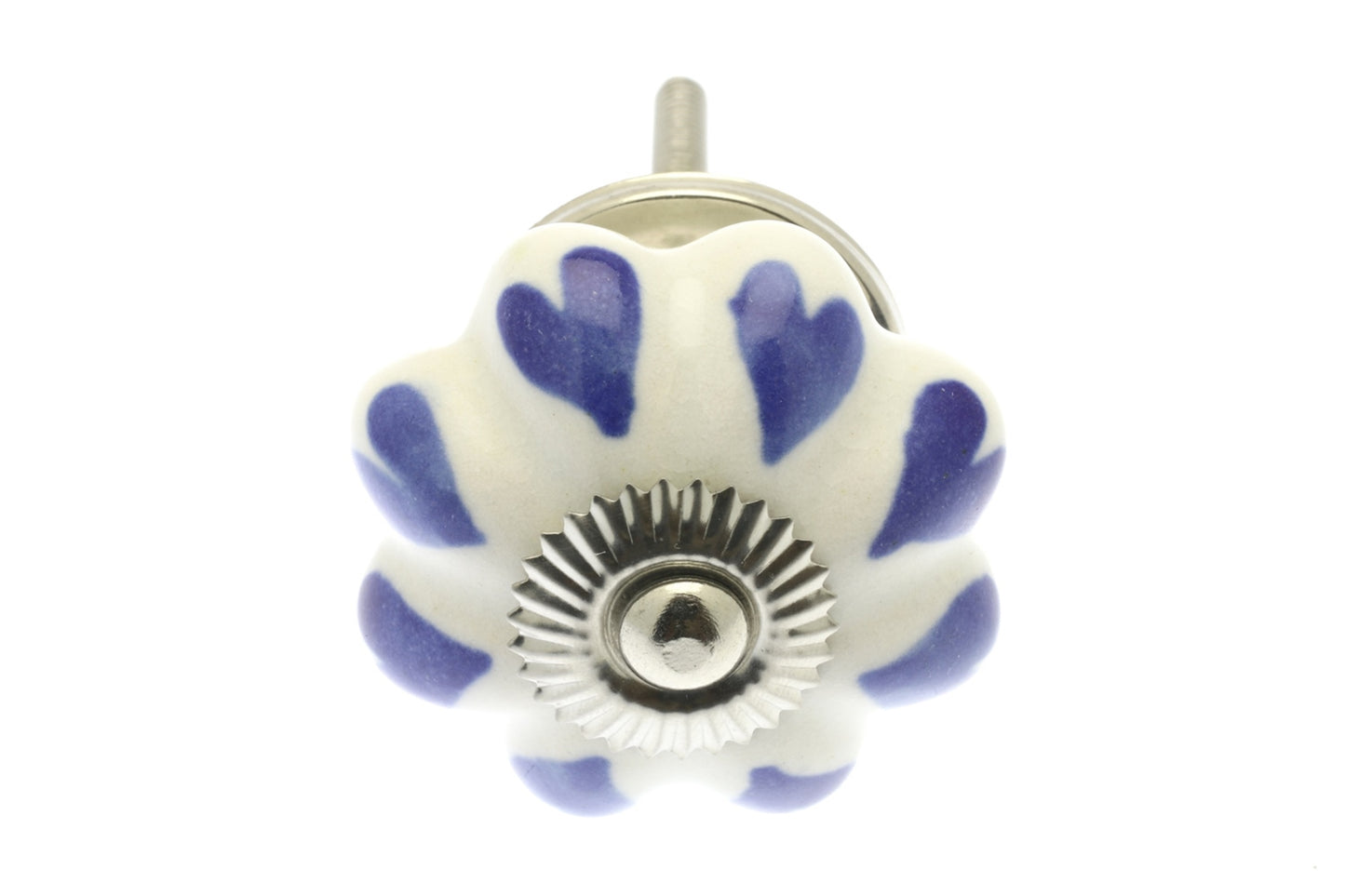 Ceramic Knob White with Blue Hearts 42mm