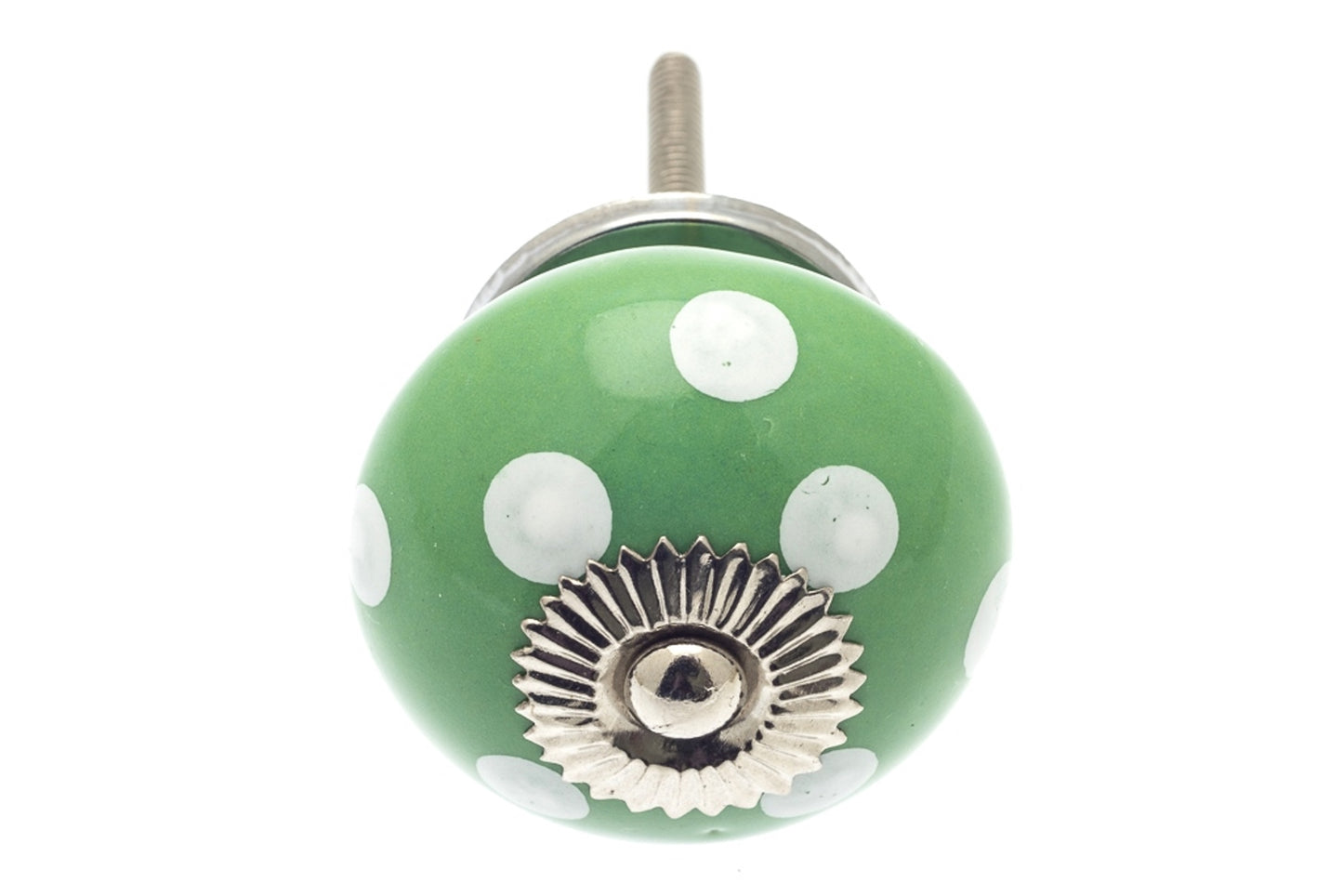 Ceramic Knob Green with White Spots / Dots 40mm