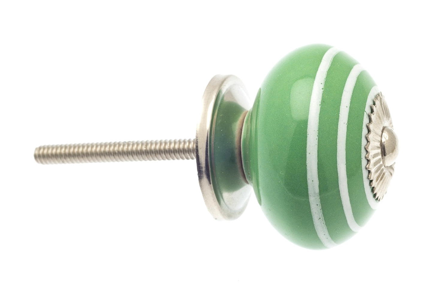 Ceramic Knob Green with White Stripes / Hoops 40mm