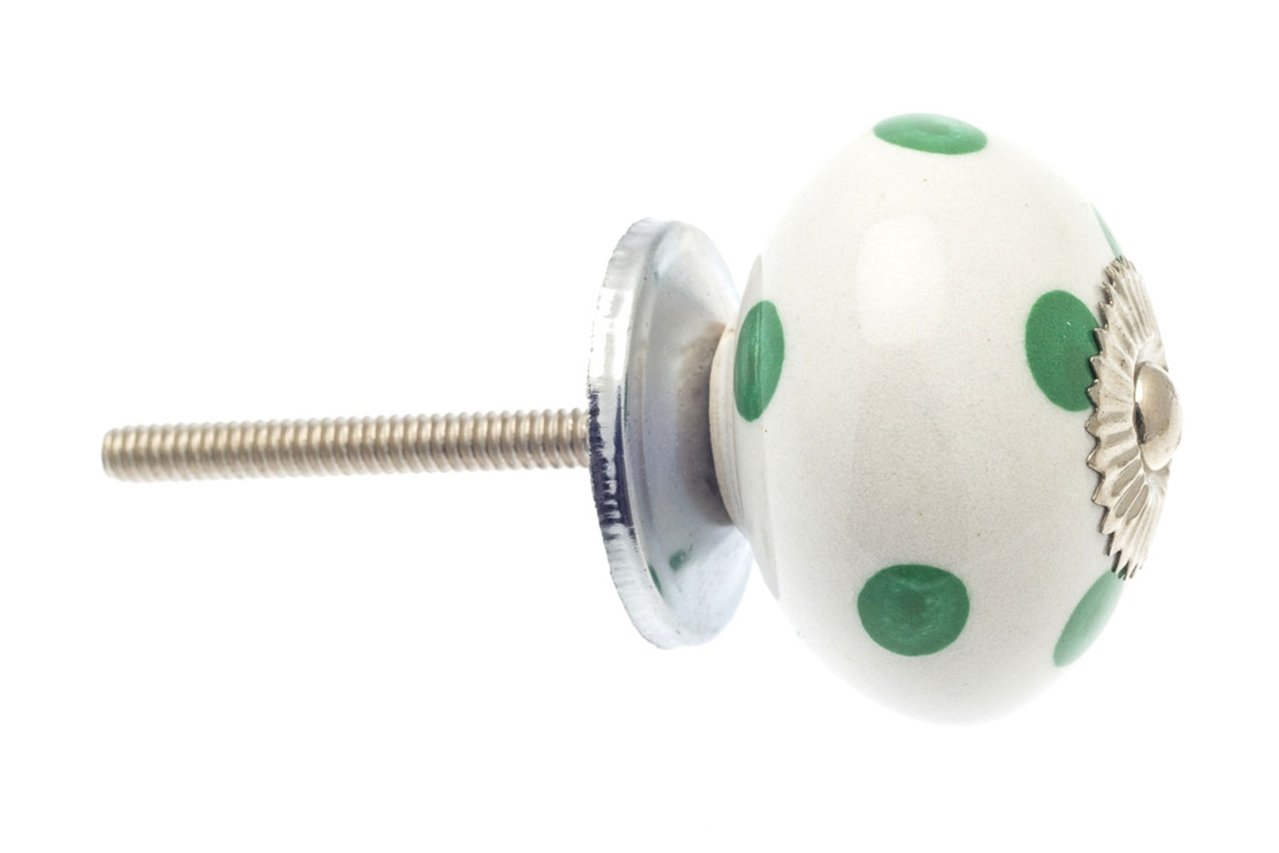 Ceramic Knob White with Green Spots / Dots 40mm