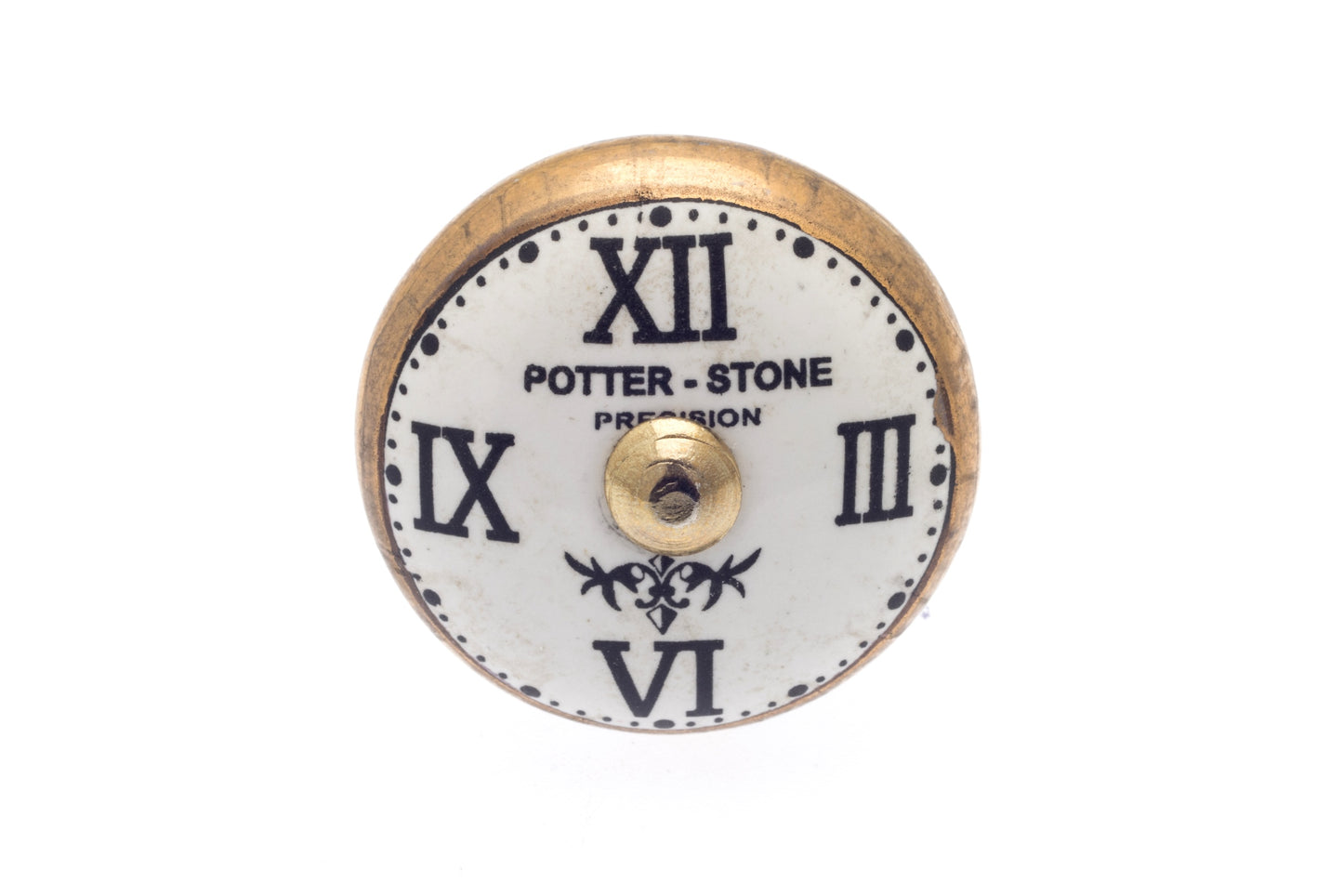 Ceramic Door Knob Potterstone Clock Knob Antique Gold Surround
