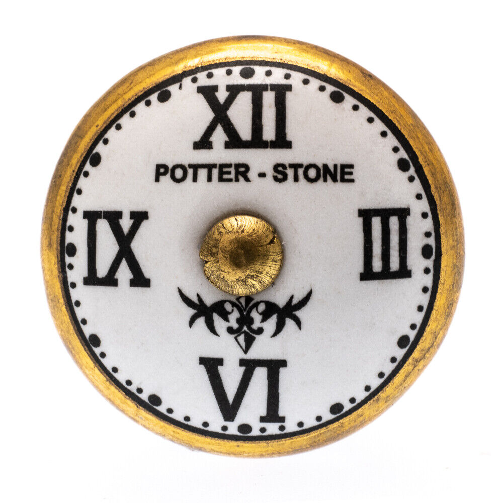 Ceramic Door Knob Potterstone Clock Knob Antique Gold Surround