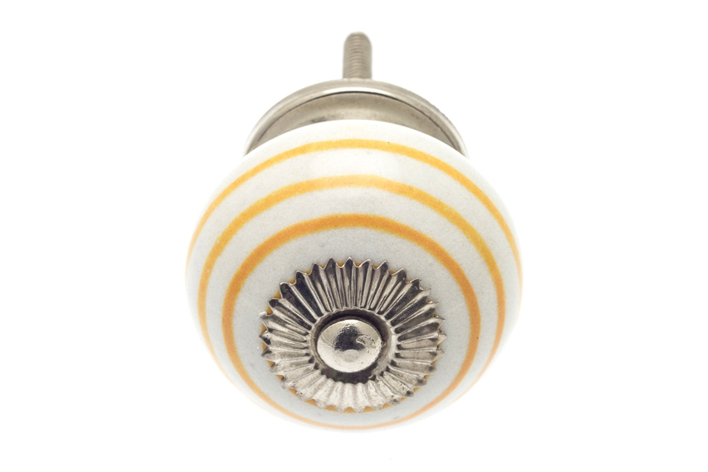 Ceramic Knob White with Yellow Stripes / Hoops