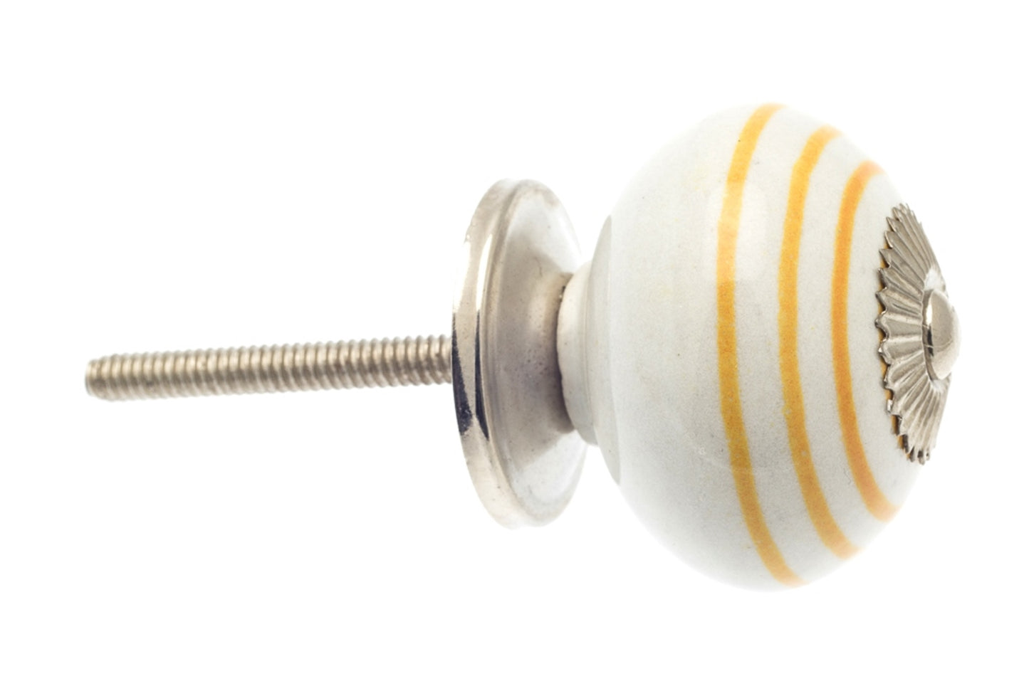 Ceramic Knob White with Yellow Stripes / Hoops
