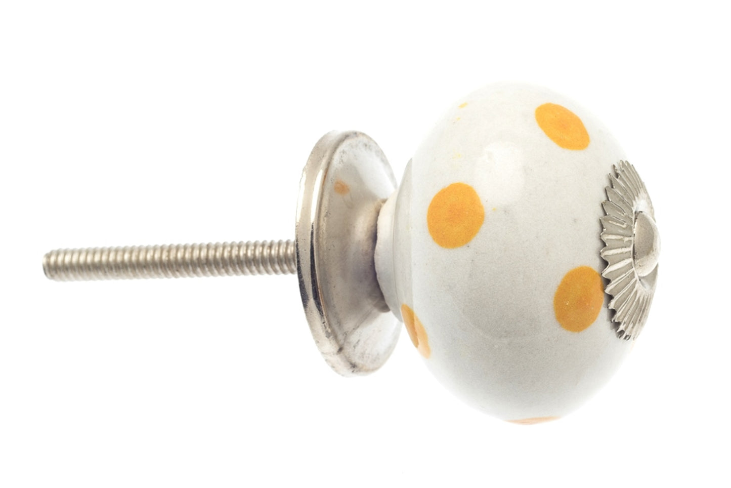 Bouton en céramique blanc avec taches/points jaunes