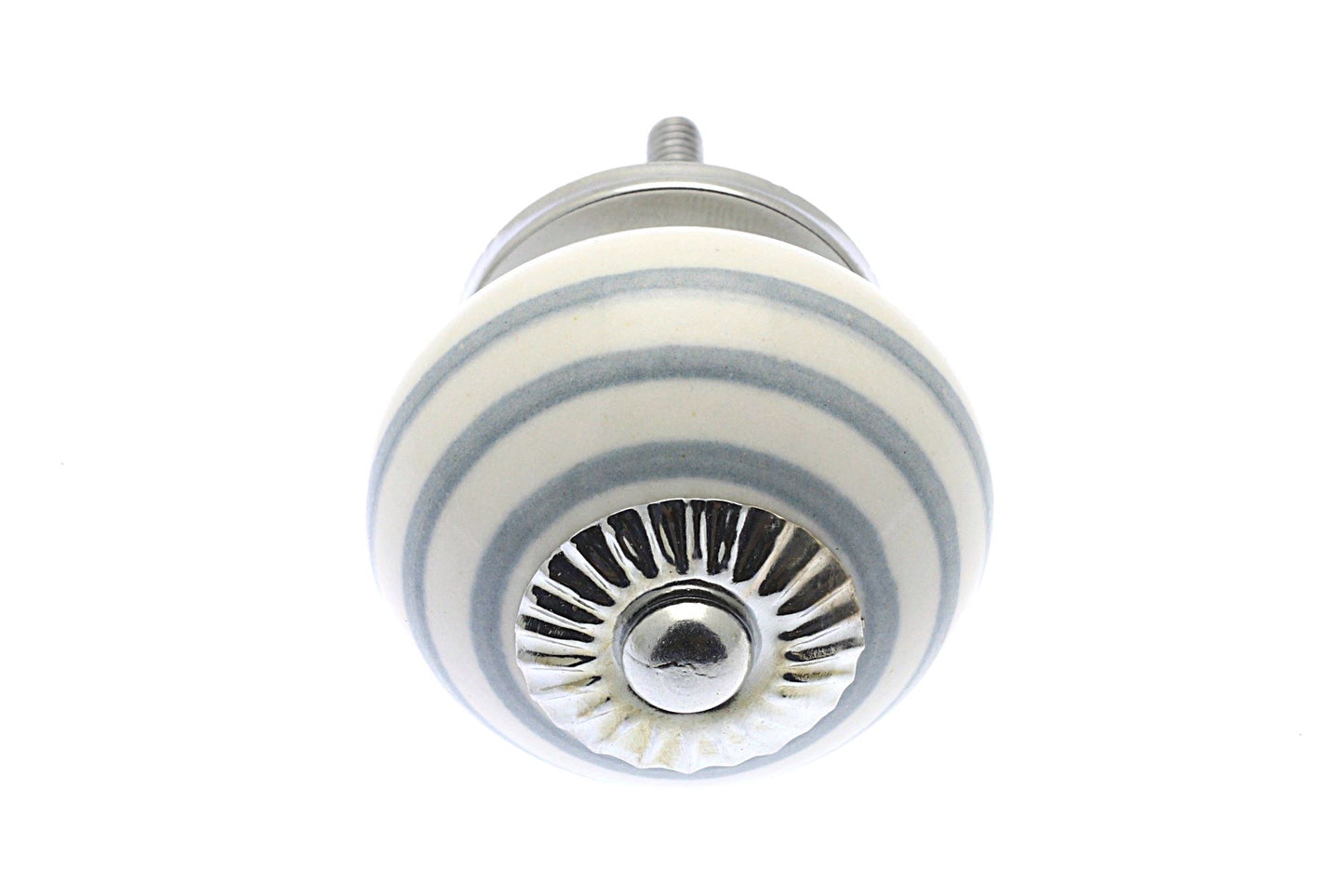 Ceramic Cupboard Knob White with Light Grey Stripes