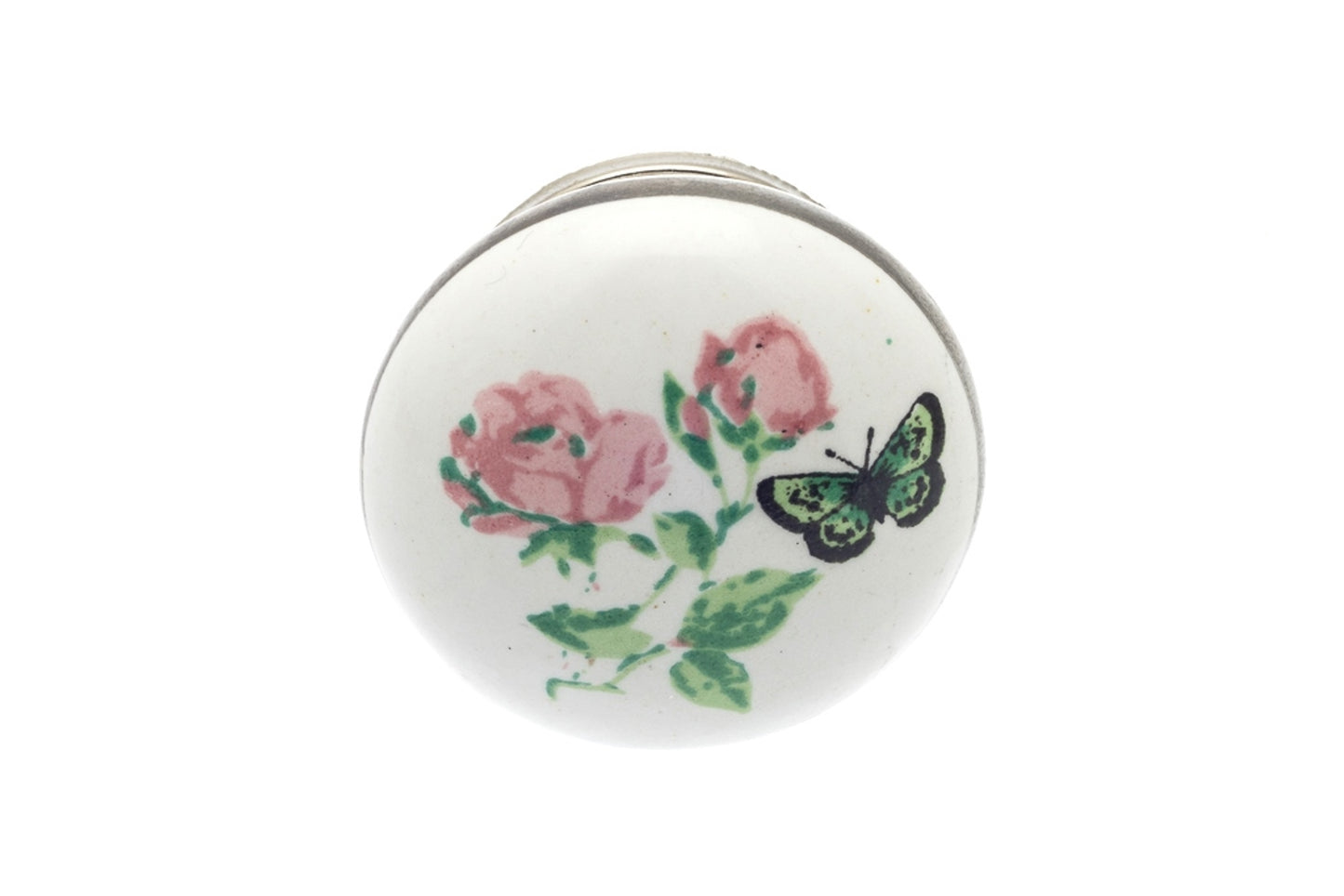 Ceramic Knob 'Papillon' White with Antique Silver 38mm
