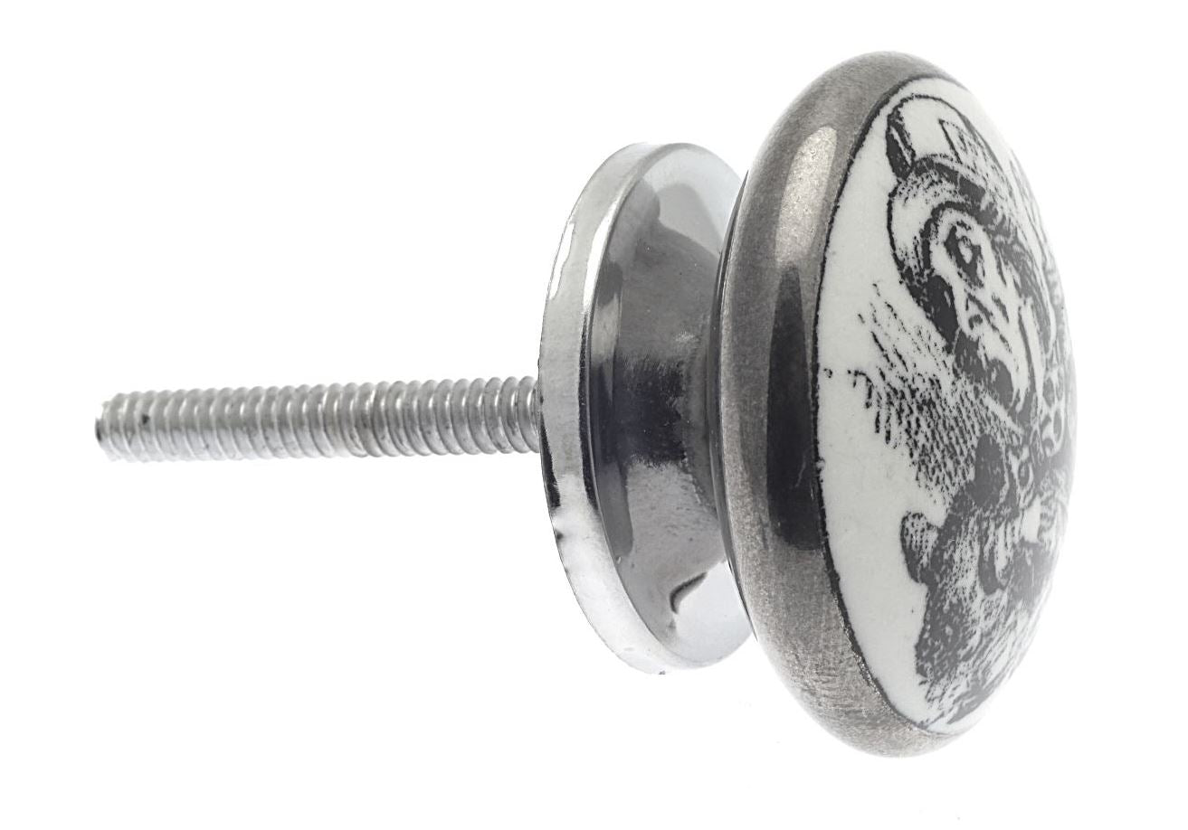 Ceramic Cupboard Knob Alice 'Mad Hatter' Antique Silver