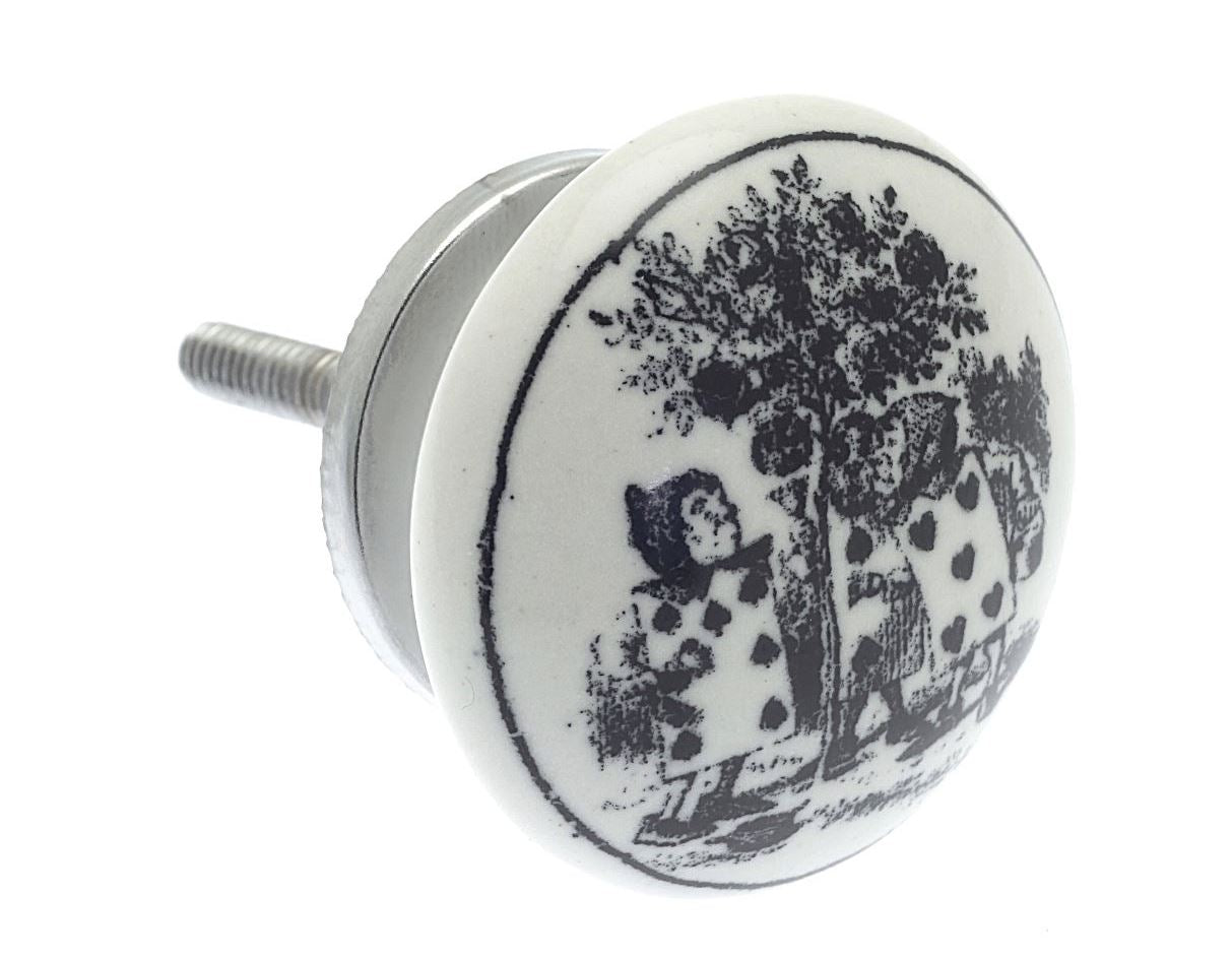 Ceramic Cupboard Knob Alice in Wonderland Painting The Roses Red