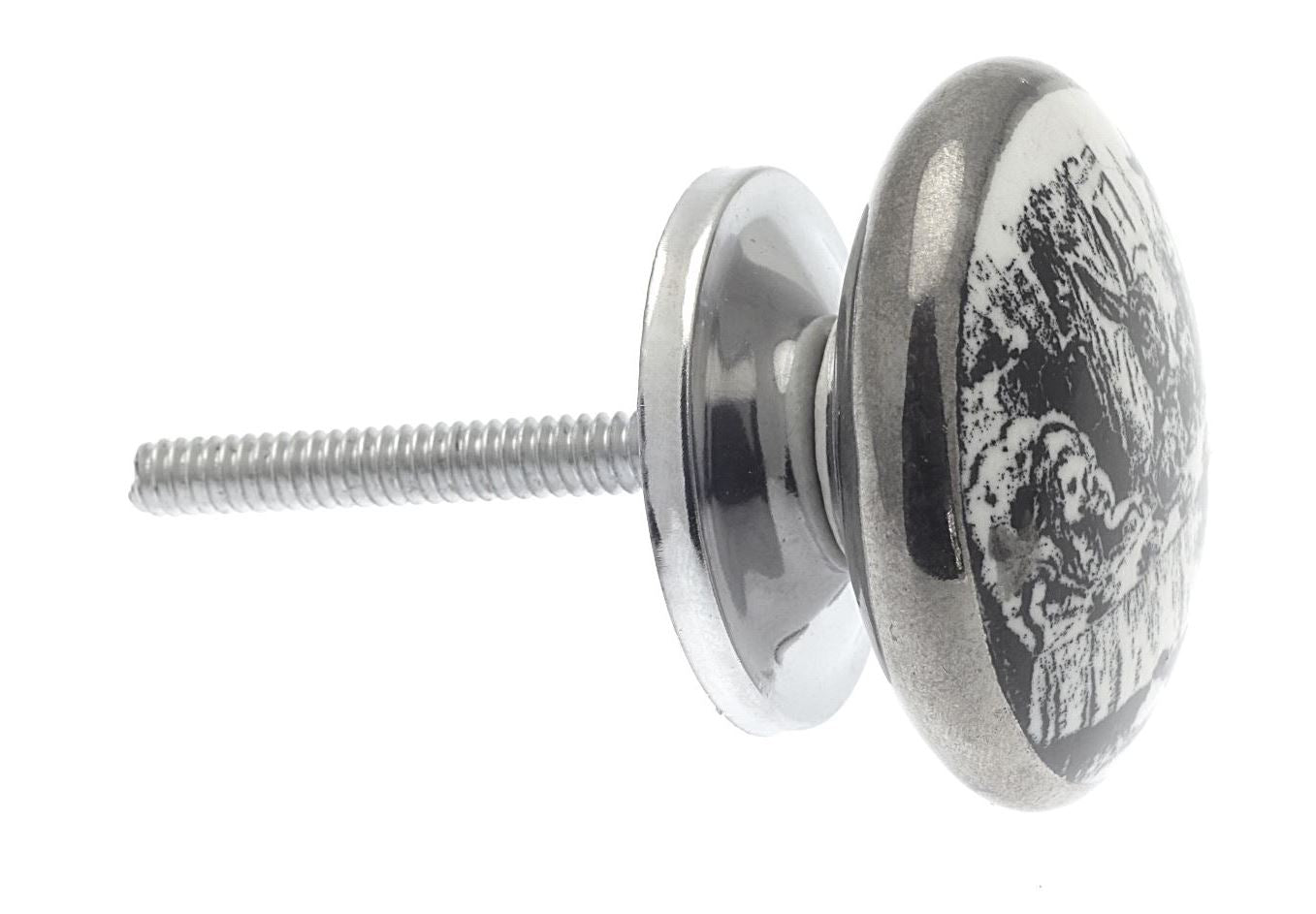 Ceramic Cupboard Knob Alice 'Mad Hatter's Tea Party' Antique Silver
