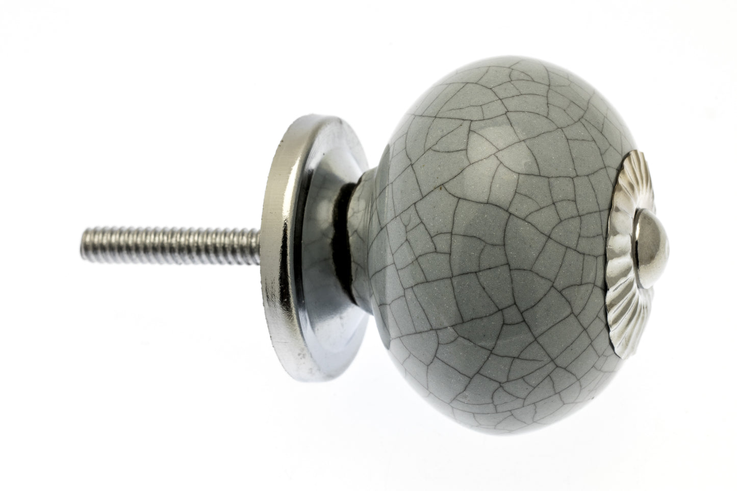 Ceramic Knob Round Grey with Crackle Glaze 40mm