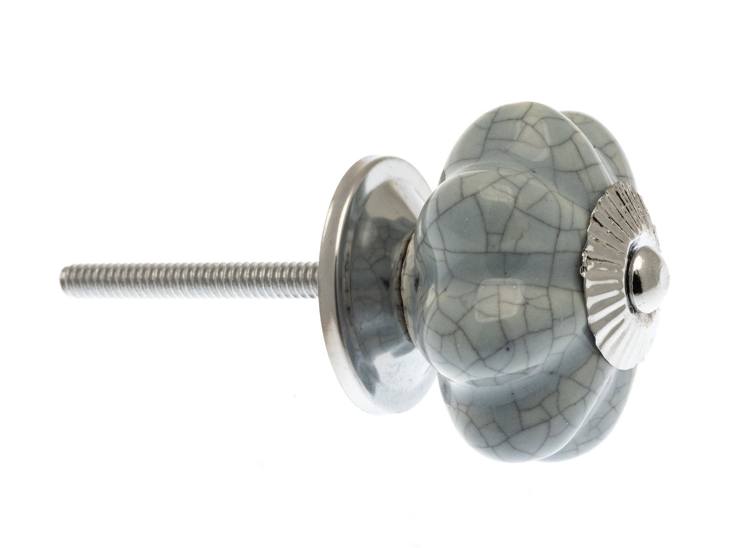 Ceramic Knob Flower Shape in Light Grey with Crackle Glaze 42mm
