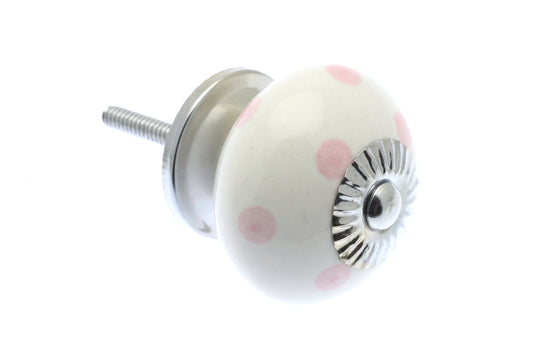 Ceramic Cupboard Knob White with Dusty Pink Spots