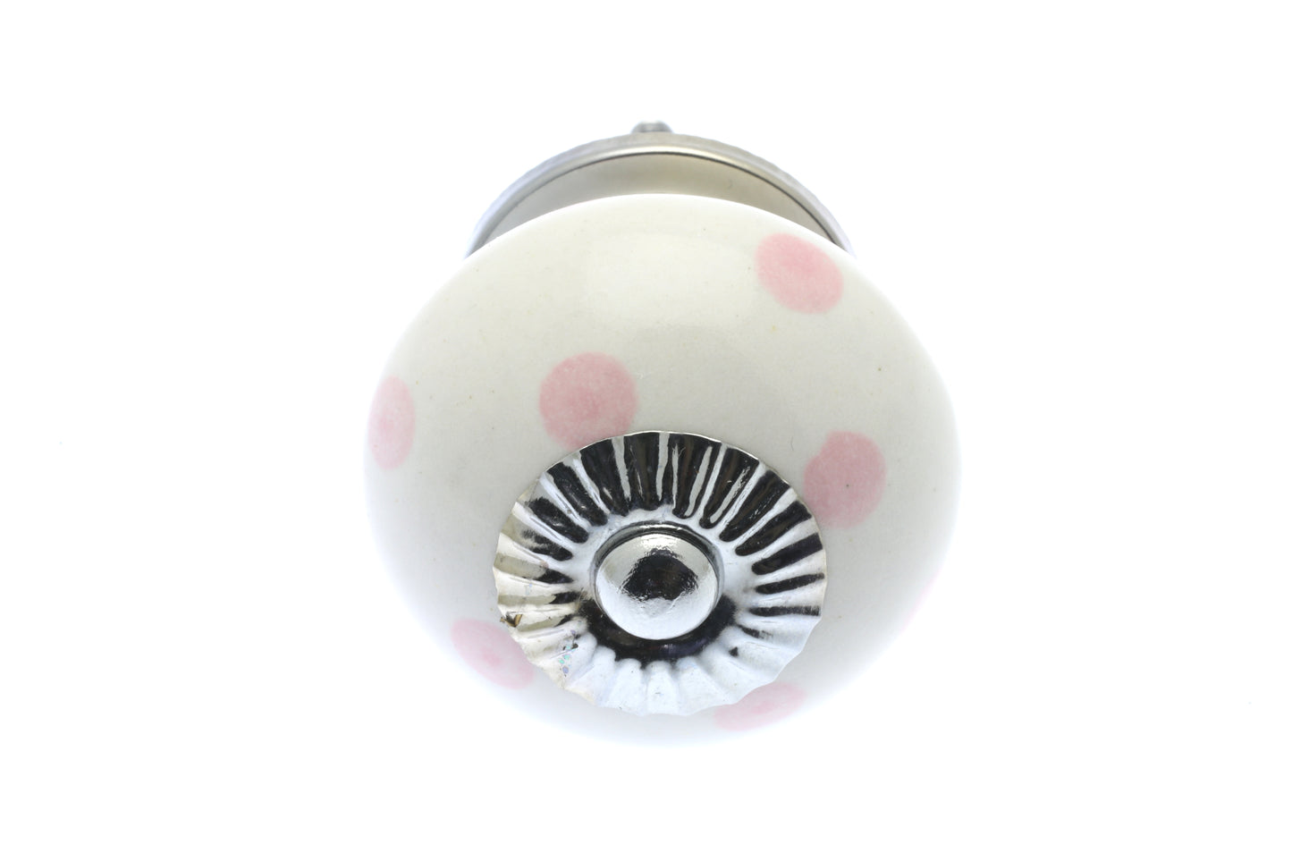 Bouton de placard en céramique blanc à pois vieux rose