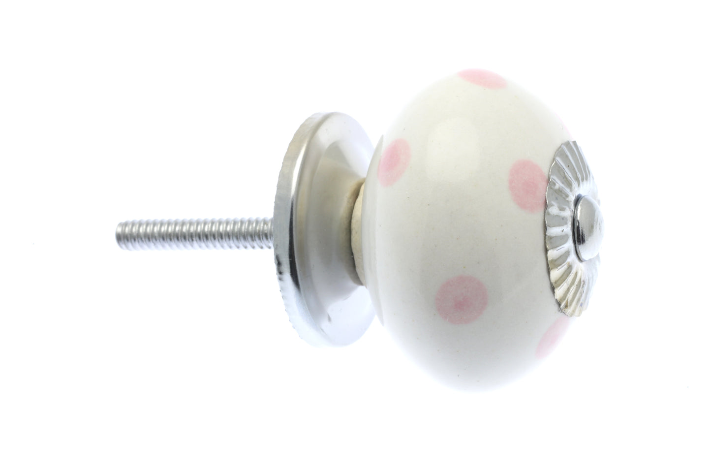 Bouton de placard en céramique blanc à pois vieux rose