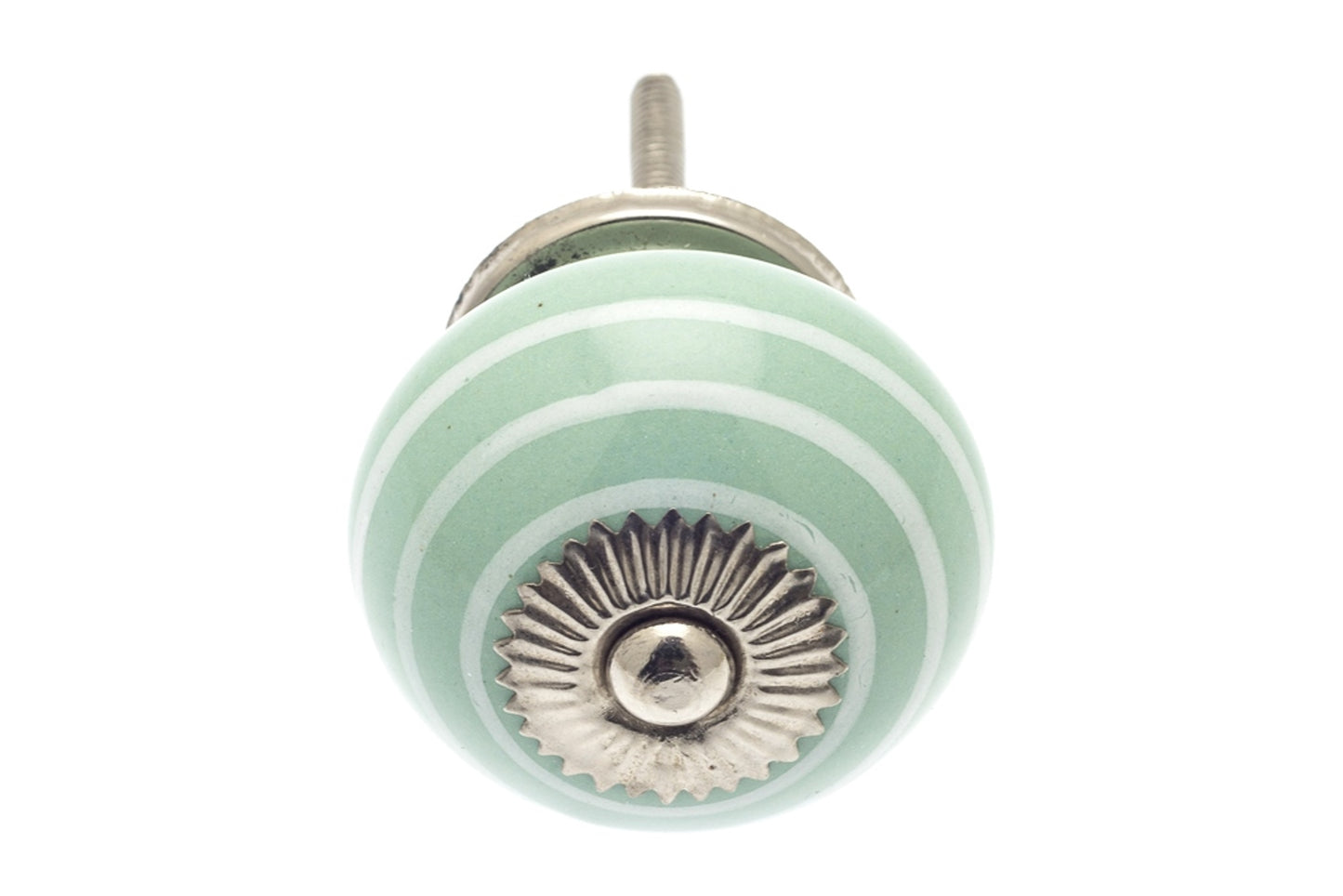 Ceramic Door Knobs Eau de Nil with White Stripes