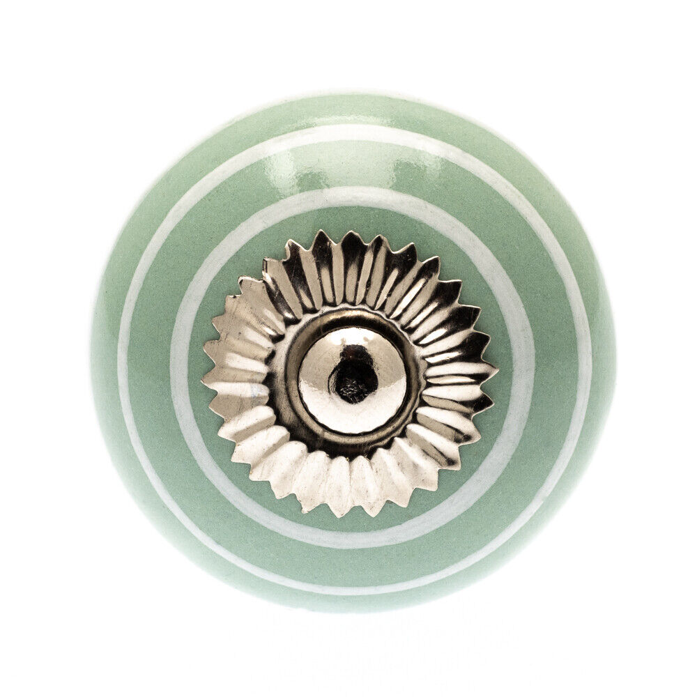 Ceramic Door Knobs Eau de Nil with White Stripes