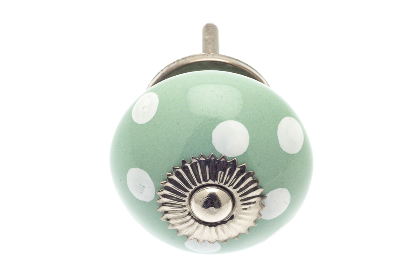 Ceramic Door Knobs Eau de Nil with White Spots