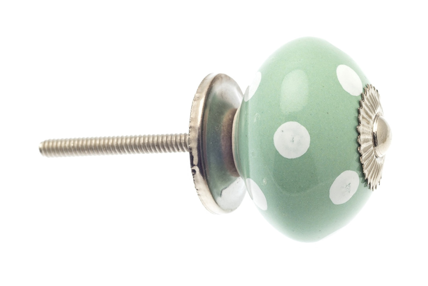 Ceramic Door Knobs Eau de Nil with White Spots