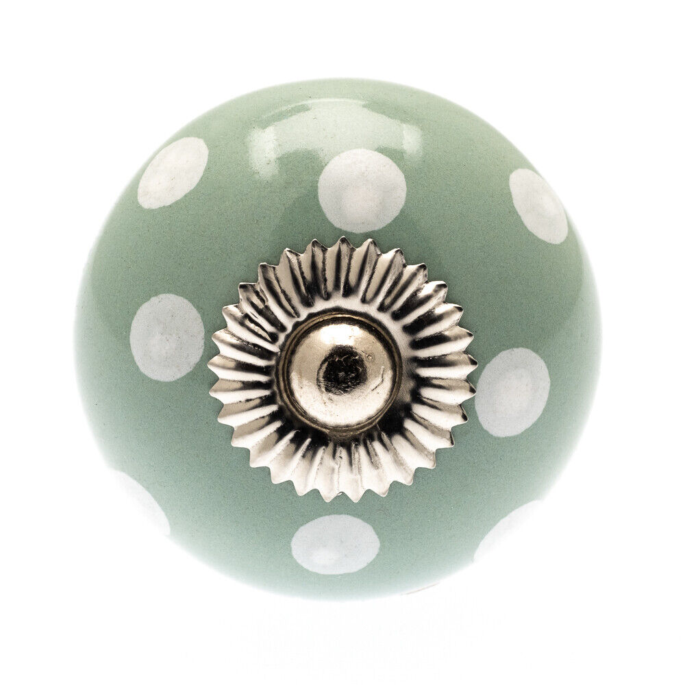 Ceramic Door Knobs Eau de Nil with White Spots