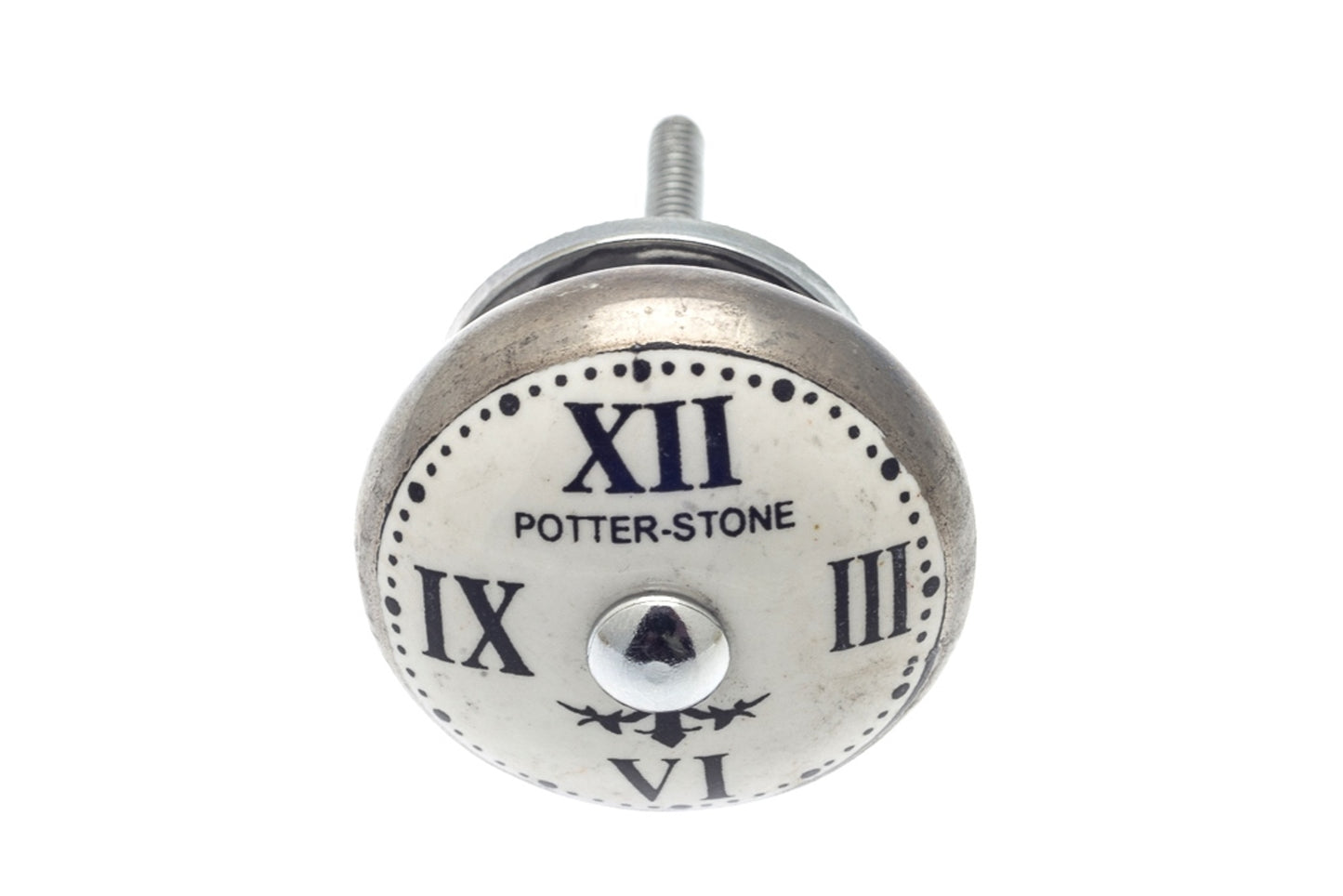Ceramic Cupboard Knob 'Potterstone' Clockface Antique Silver