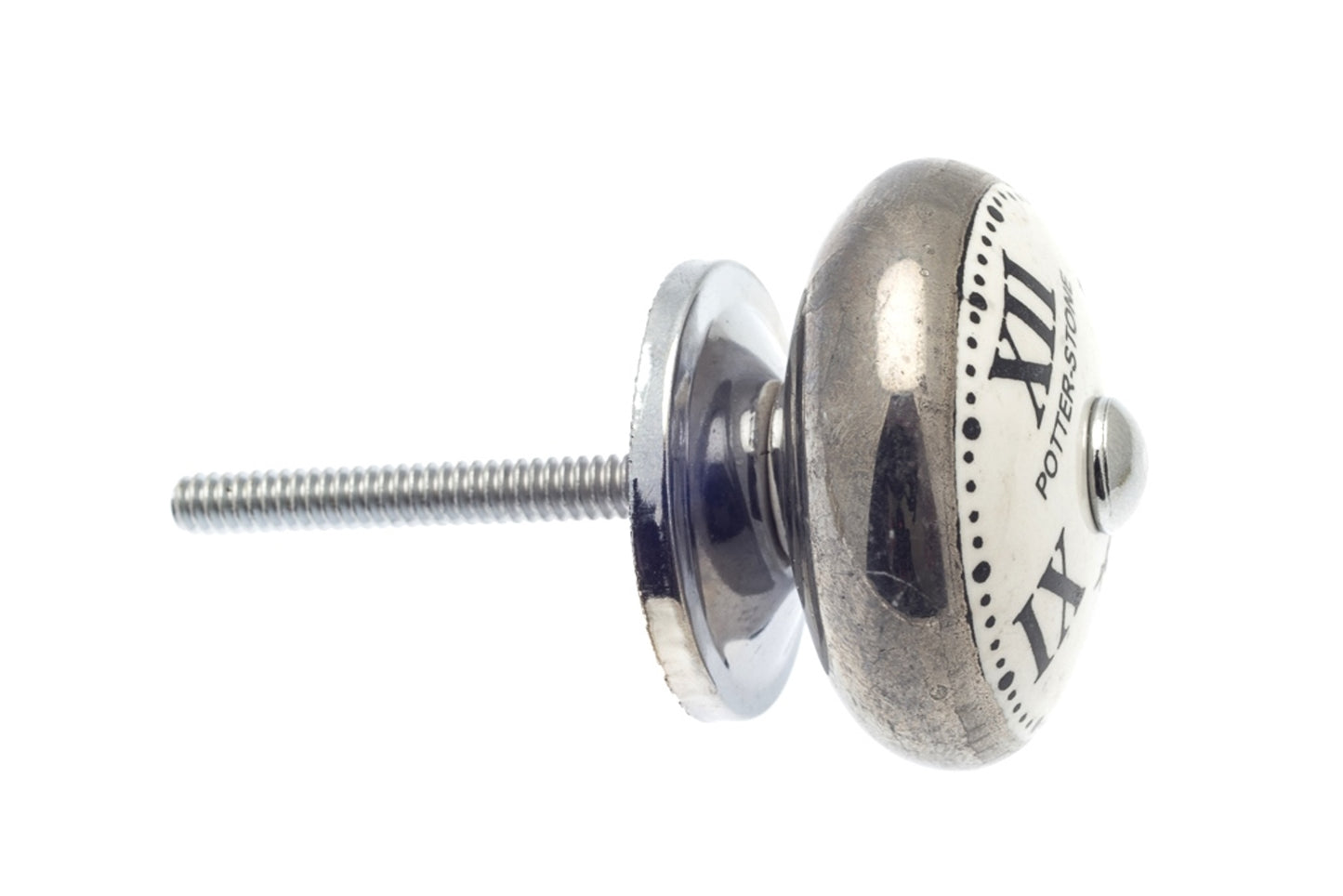 Ceramic Cupboard Knob 'Potterstone' Clockface Antique Silver