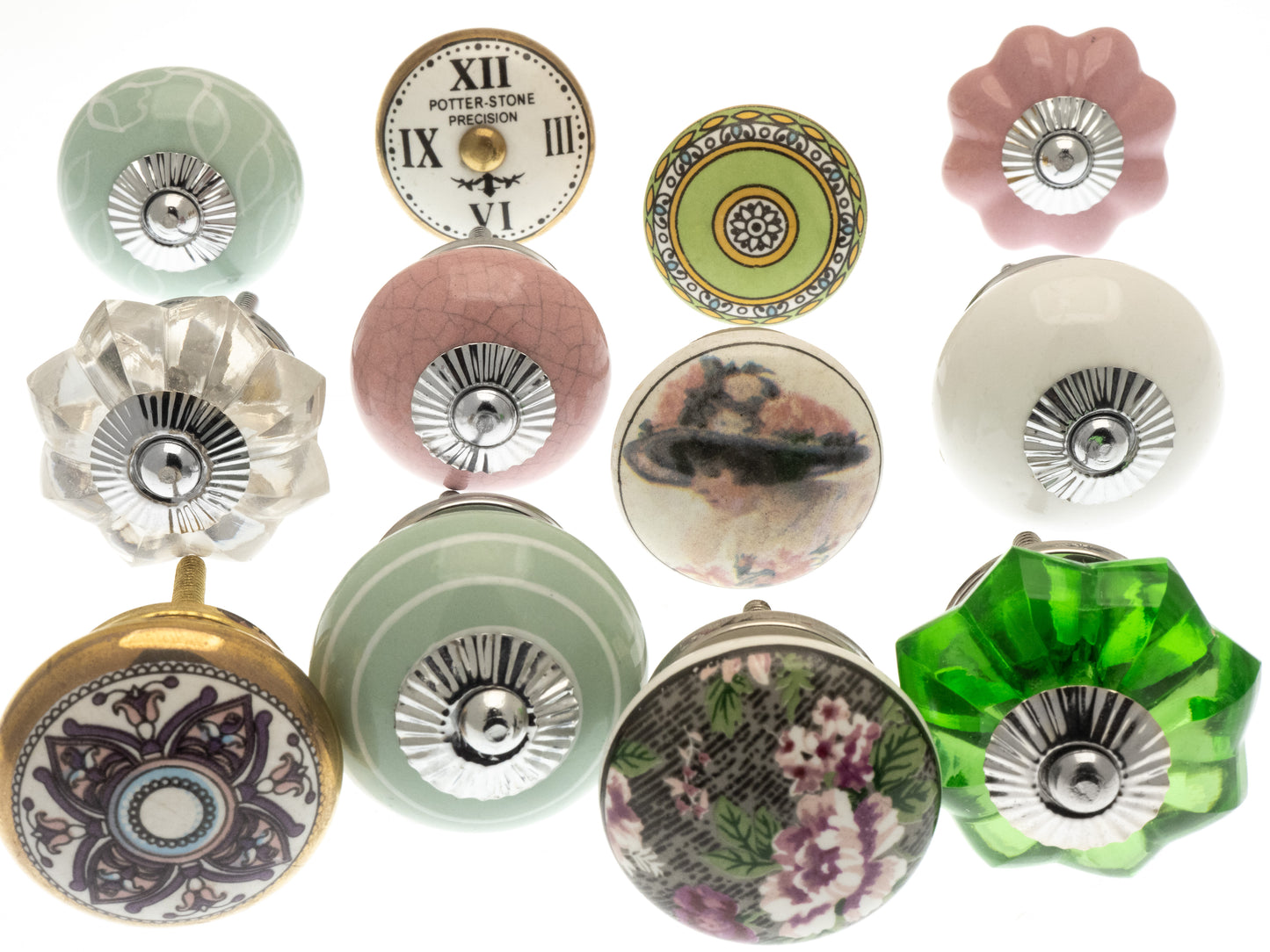 Boutons de porte en céramique vintage et boutons en verre Old Stye Ensemble de 12