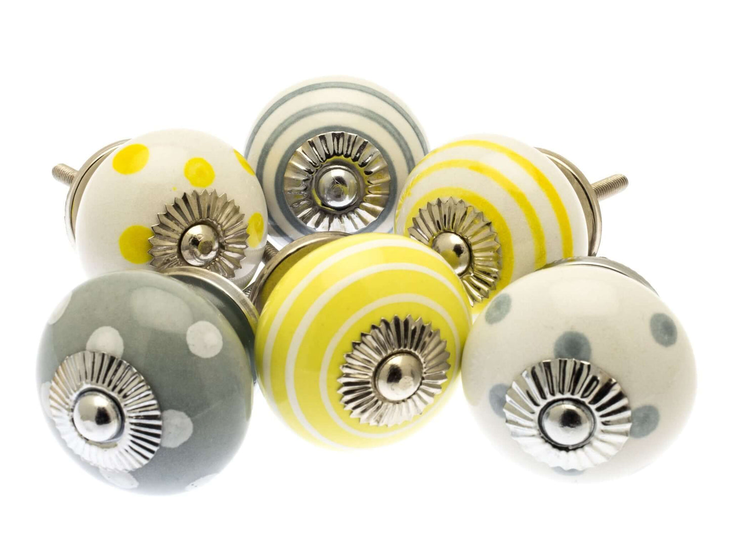 Ceramic Door Knobs - Whisper Grey and Lemon (Set of 6)