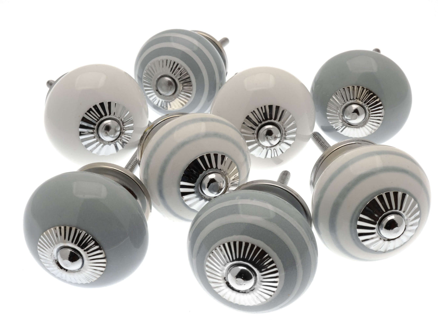 Ceramic Cupboard Knobs - Neutral Grey and White Collection (Set of 8)