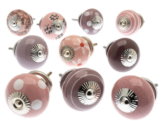 Ceramic Door Knobs Soft Pinks and Dramatic Purples Set of 10