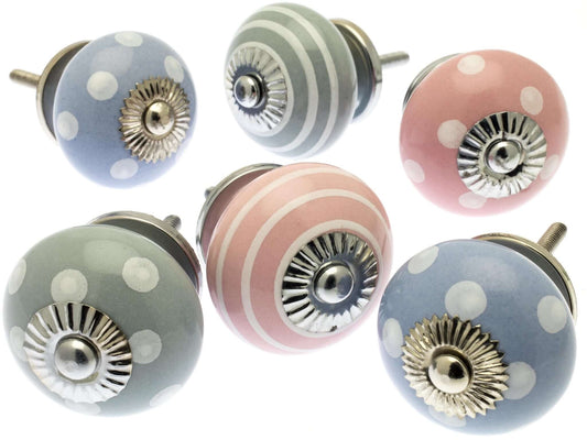 Ceramic Door Knobs - 6 Shades of Lavender, Pink and Grey