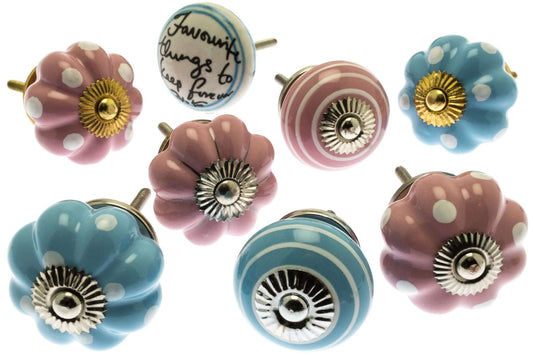 Ceramic Drawer Knobs in Fun Pink & Blue (Set of 8)