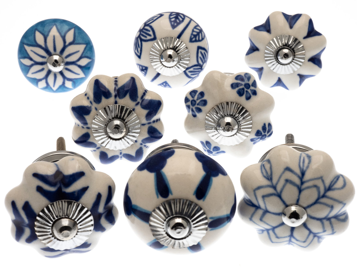 Boutons en céramique bleu clair, foncé et arctique (Ensemble de 8)