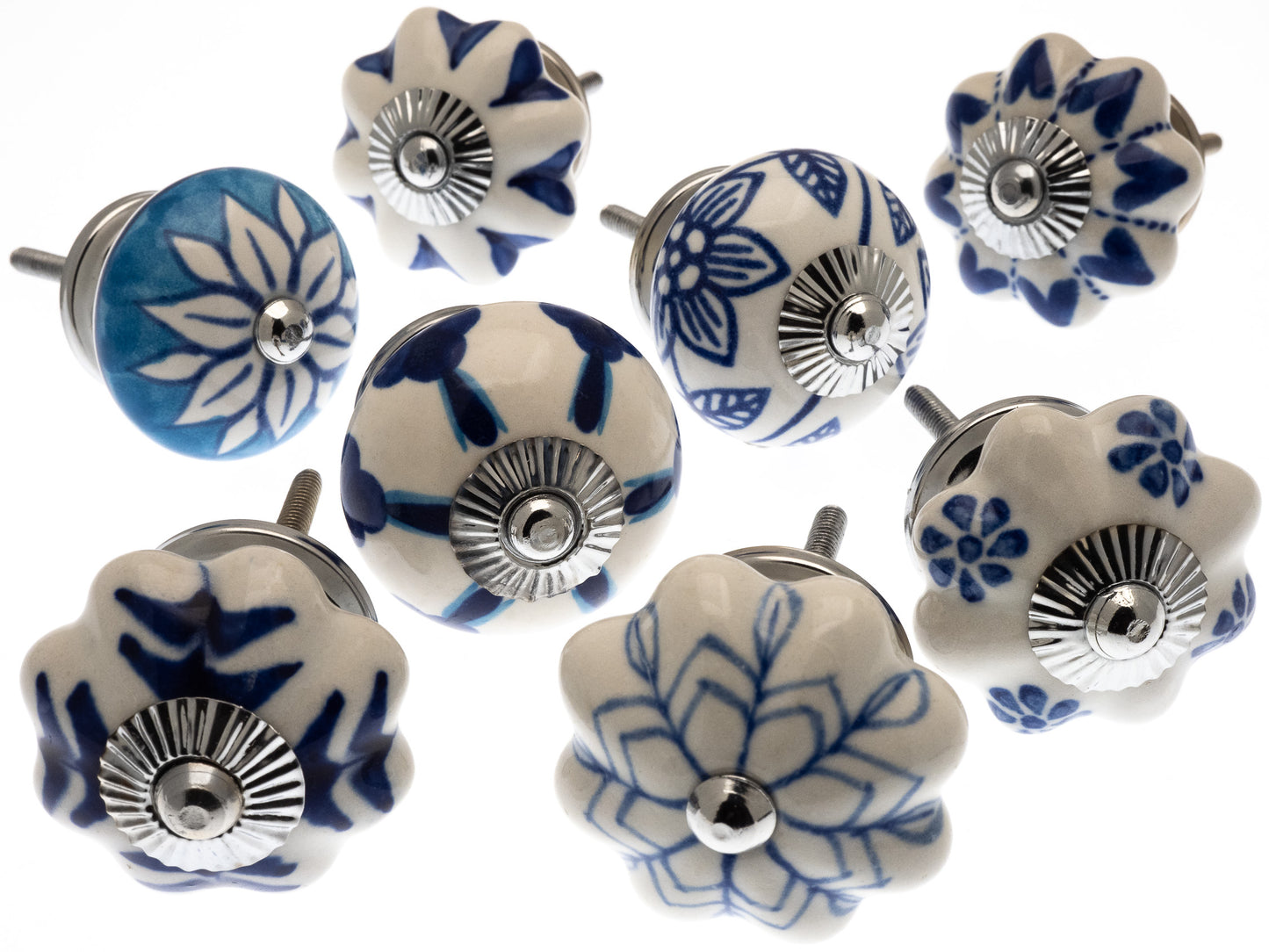 Boutons en céramique bleu clair, foncé et arctique (Ensemble de 8)
