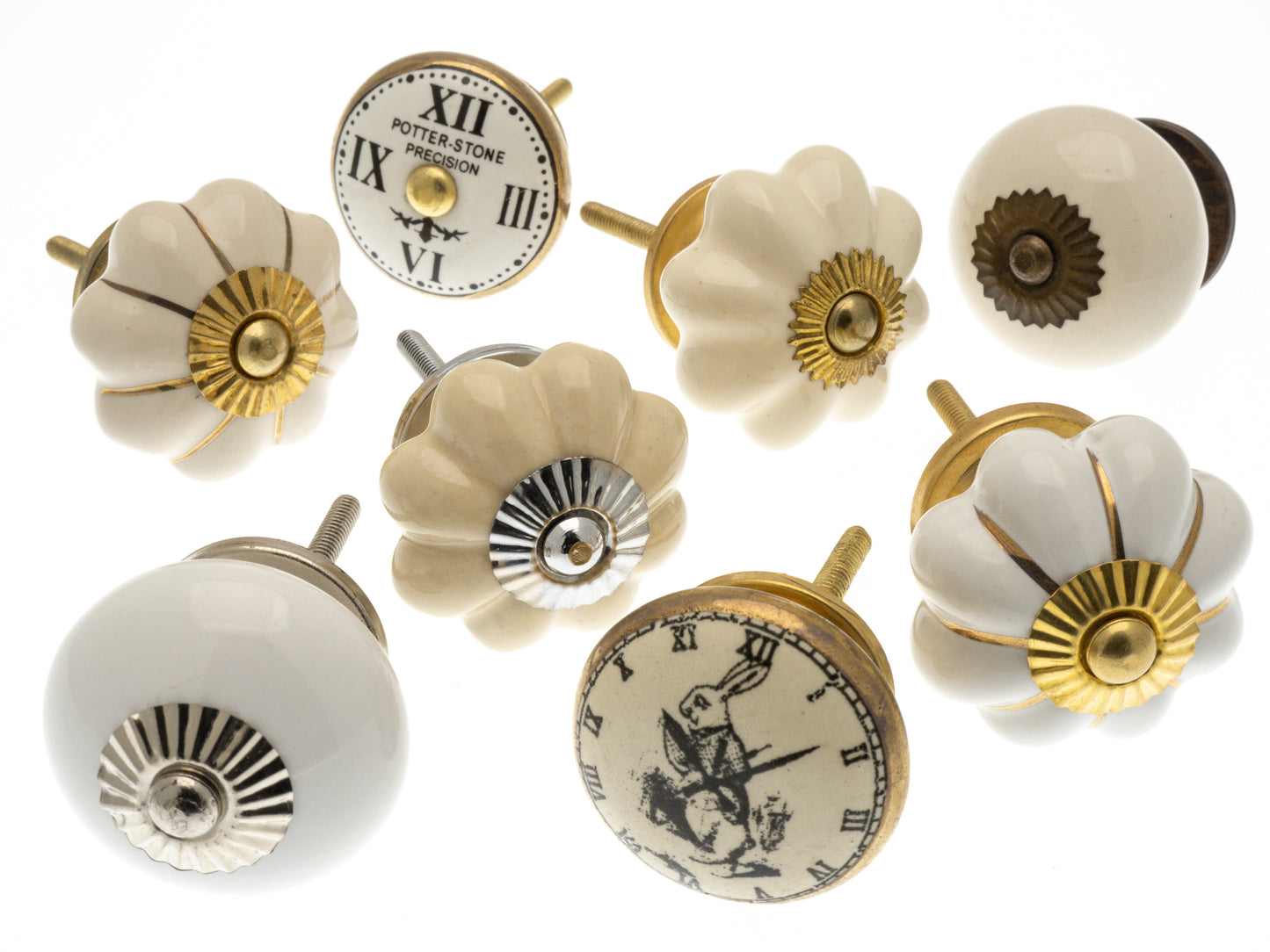 Porcelain Door Knobs Cream and Gold (Set of 8)