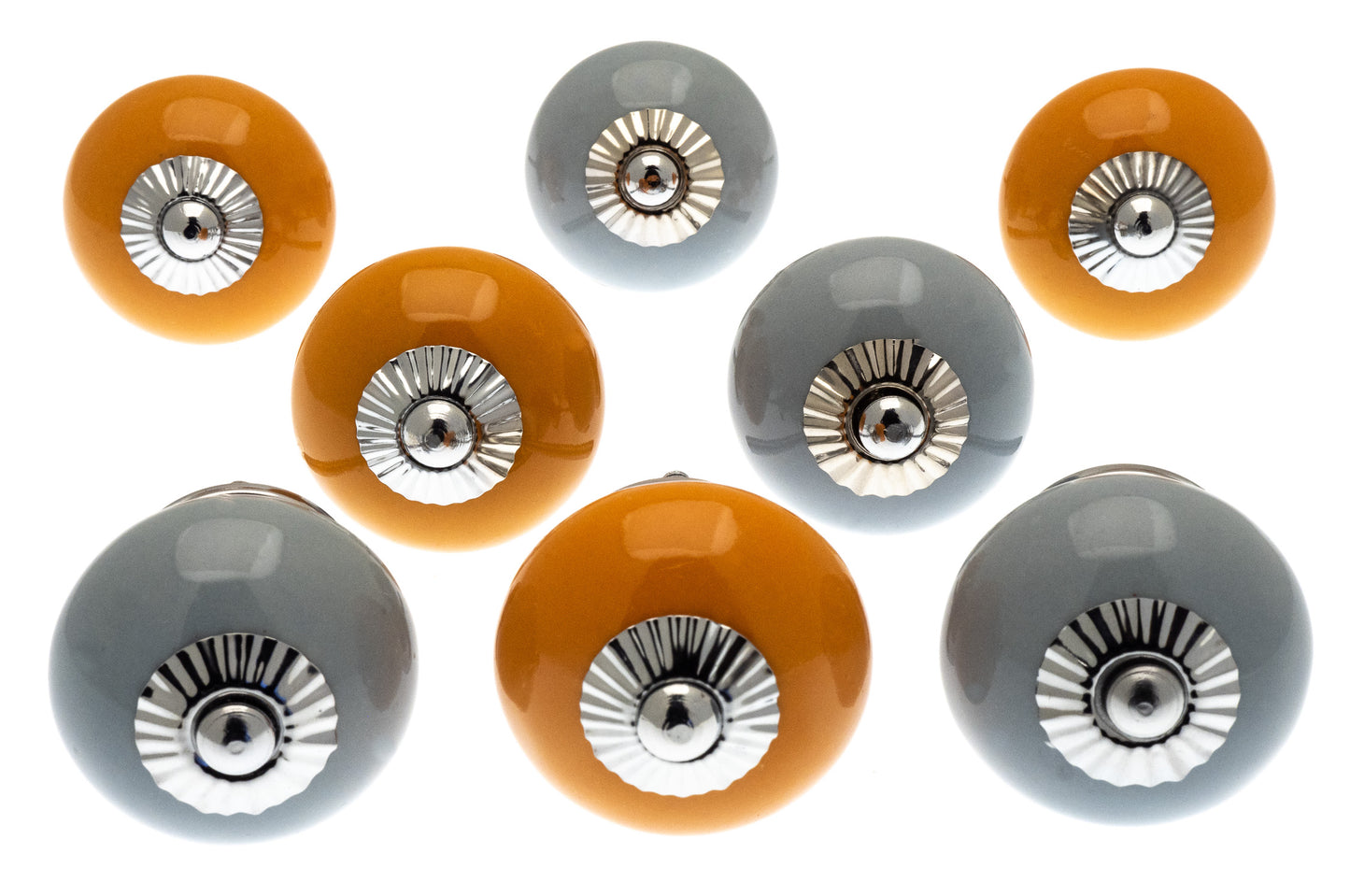 Boutons de porte de placard ronds en céramique jaune safran et gris ardoise, ensemble de 8